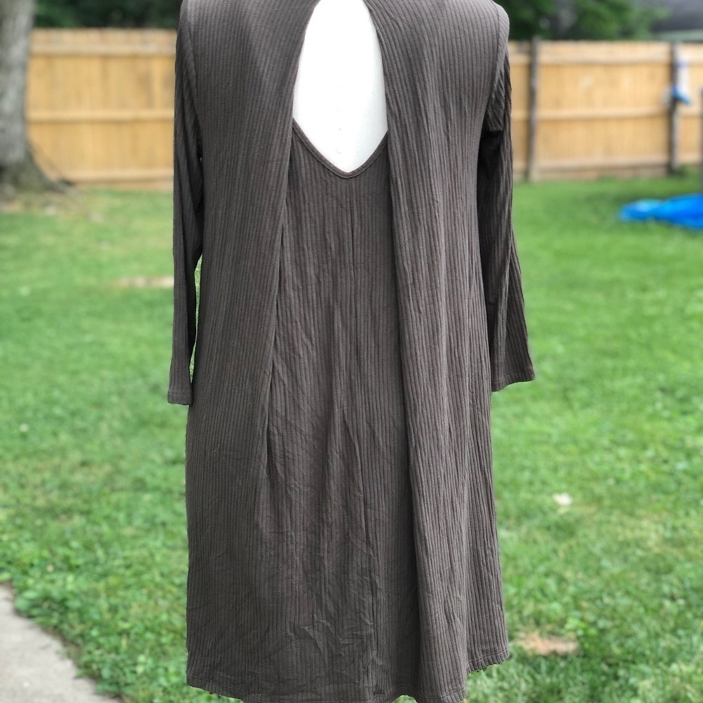 LUSH Olive Green Ribbed Mini Dress | Size Medium (D120) - Picture 6 of 8